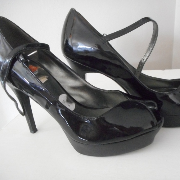 Guess Shoes - Guess open toe 4.5" heel Black Patent Leather pump